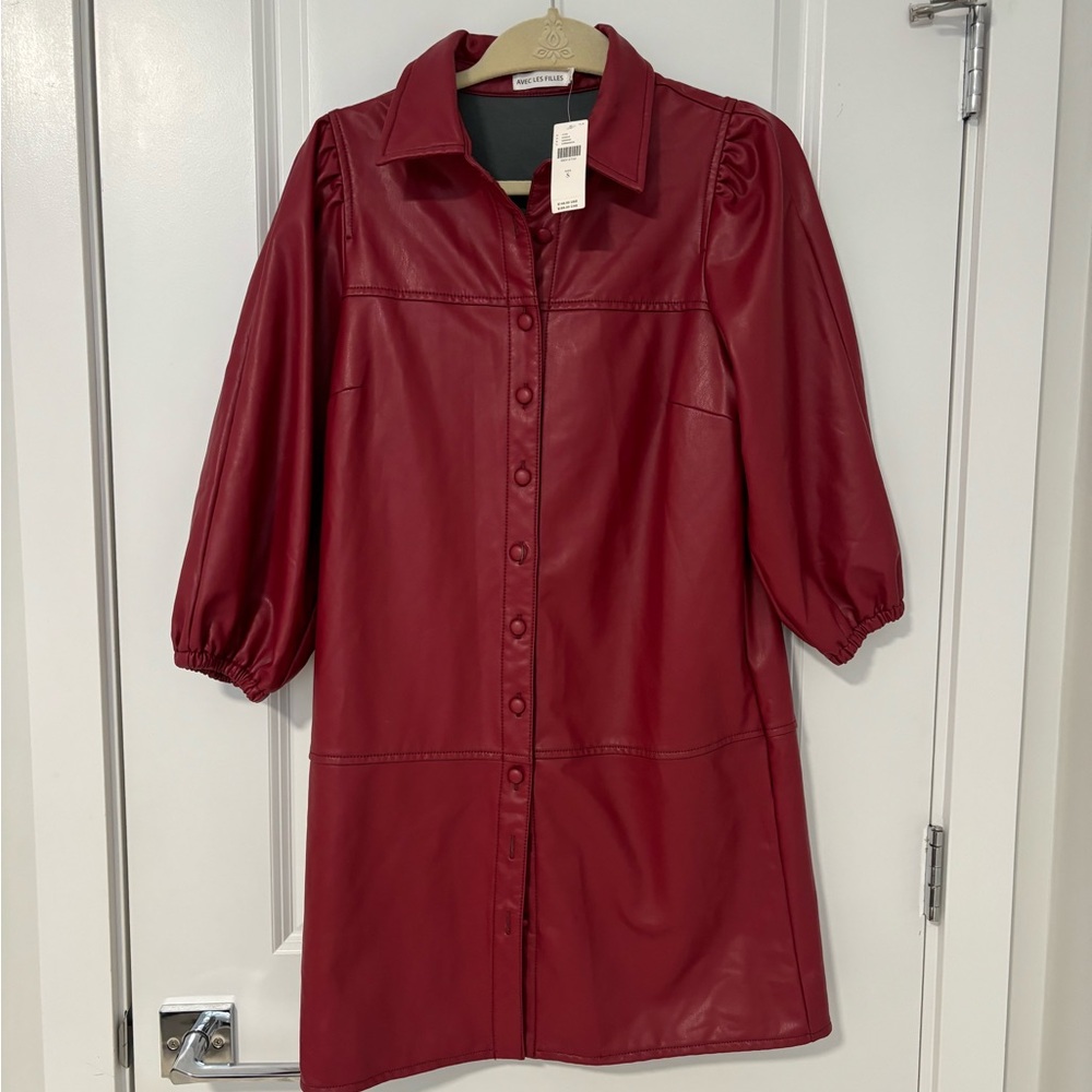 Faux leather shirt dress - Burgundy-Red